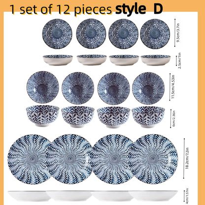 Japanese - style blue and white hand - painted 4.5 - inch ceramic bowl, retro - style rice bowl for home use.