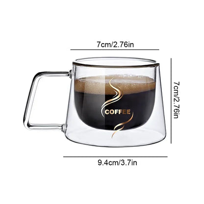 JUSTINLAU 200ML Espresso Cup Heat-resistant Double Wall Glass Coffee Mug with Handle Cappuccino Latte Breakfast Tea Water Cups