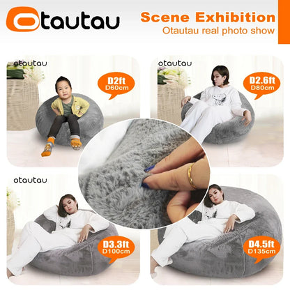 OTAUTAU Adults  Children Fluffy Faux Fur Bean Bag Pouf Cover without Filler Beanbag Puff Salon Ottoman Corner Seat Sac DD003