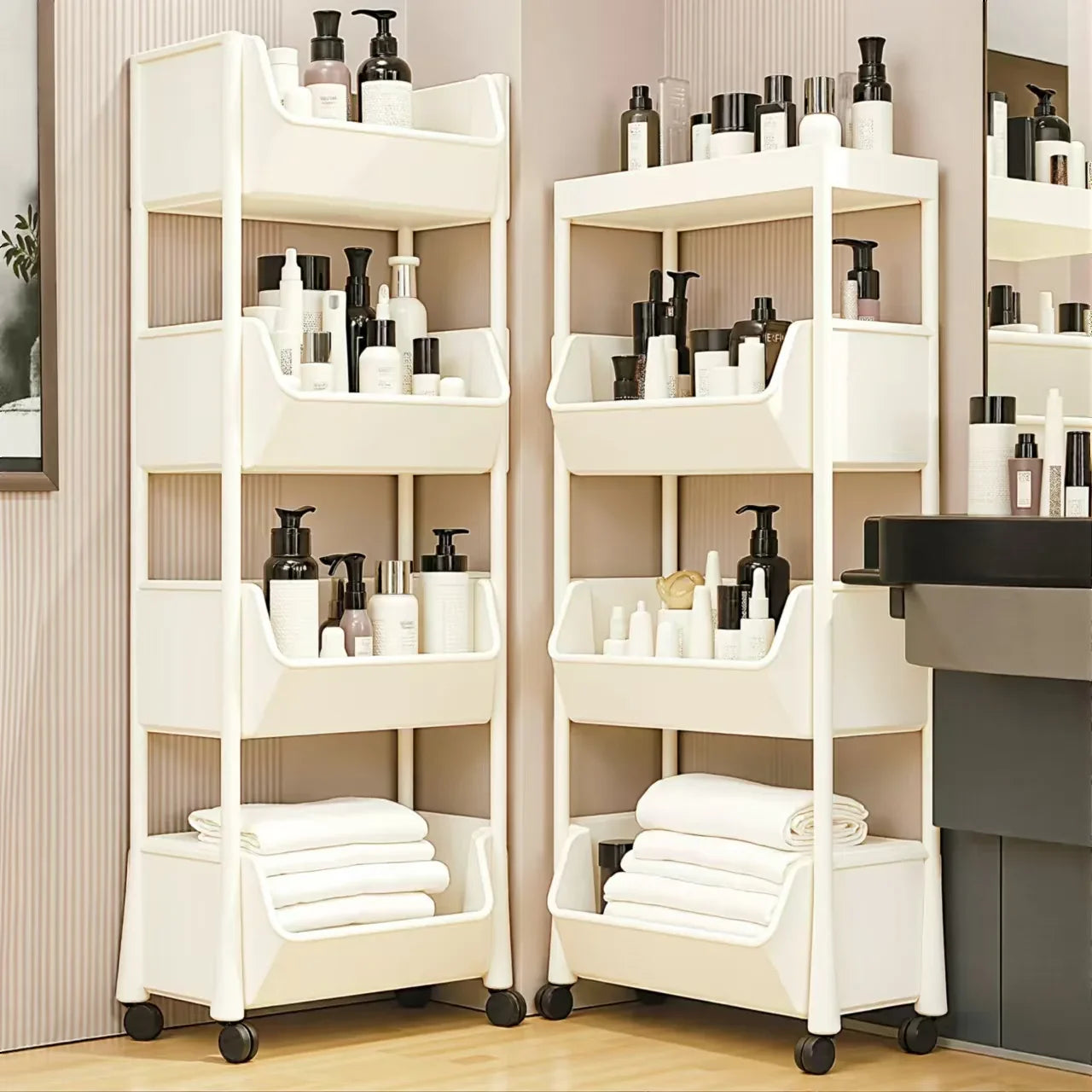 5-tier Storage Rack Storage Cart Bookshelf - Mobile Storage Rack with Wheels for Living Room Bedroom Dormitory Book Storage Rack