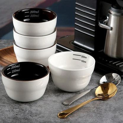 200ml Ceramic Coffee Bowl with Scale Thickened Measuring Bowl U Cupping Cup with Spoon Espresso Measuring Cup Coffee Accessories