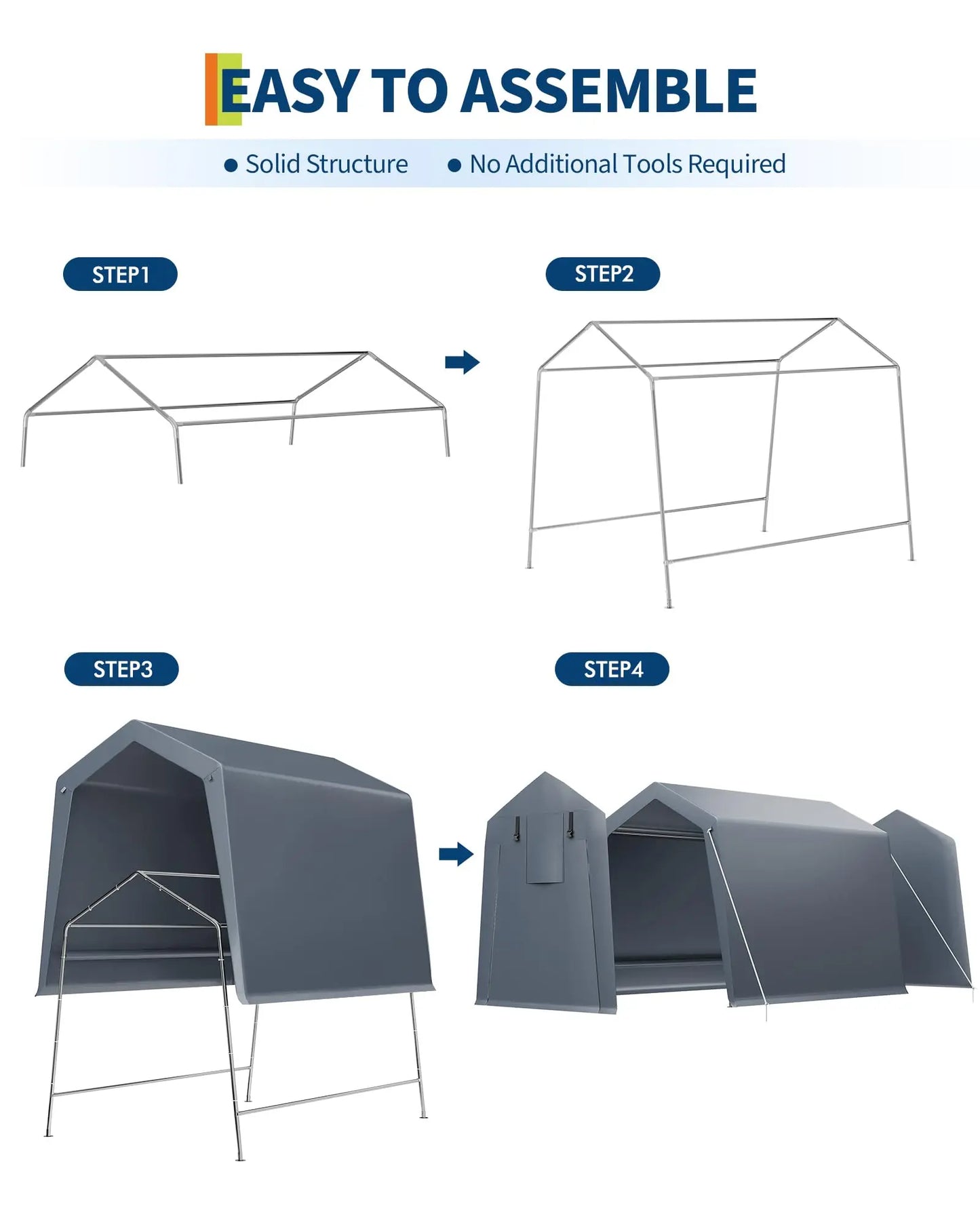 6x8 FT Heavy Duty Outdoor Storage Shed Portable Steel Frame Shelter With Waterproof PE Tarp Cover Dual Zipper Doors & Mesh Vents