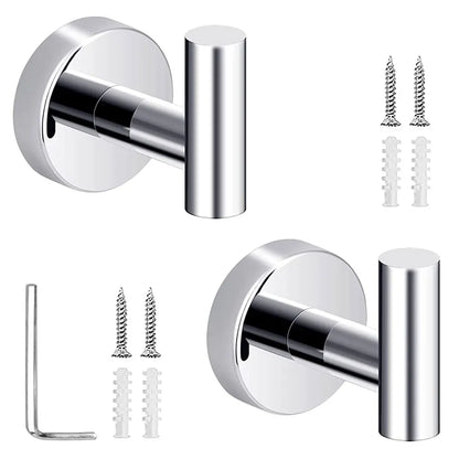 2Pcs Polished Bathroom Towel Hooks Stainless Steel Coat Robe Hook Wall Hanger with Screws Towel Rack Hang Hook for Hotel Kitchen