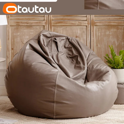 OTAUTAU 4ft Big Faux Leather Bean Bag Cover Without Filler Outdoor Beanbag Chaise Lounger Pouf Salon Game Movie Sac Puff DD004