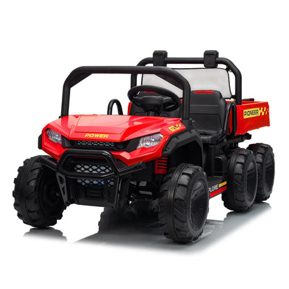 24V 4WD Electric Ride-on Dump Truck For Kids 2-Seater With Parental Remote Control 3 Speeds All-Terrain Off-Road Toy Car