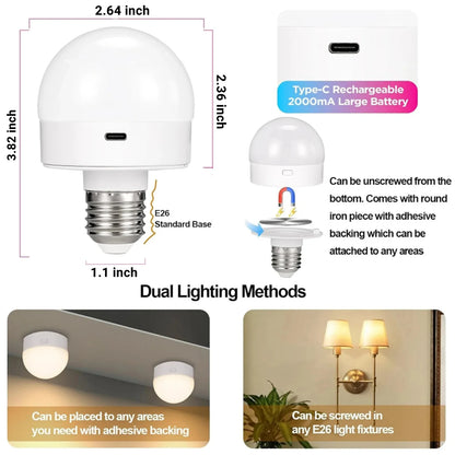 LED Rechargeable Light Bulbs Remote Control Battery Operated Light Bulb with Timer, Dimmable, 3 Color Temperatures