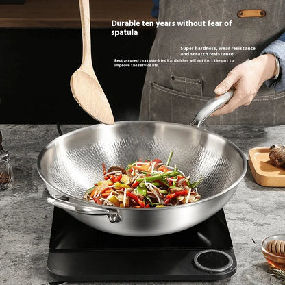 Kengqiang Pure Titanium Frying Pan Uncoated Non Stick Pan Fish Scale Hammer Pattern Titanium Alloy Wok Kitchen Custom Cookwares