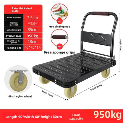 Steel plate pulling trolley trolley trolley handling thickened foldable portable silent trailer pulling flat truck