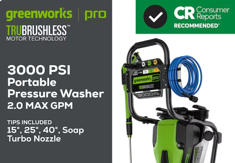 Greenworks Pro Electric Pressure Washer 3000 PSI 2.0 GPM New Free Shipping