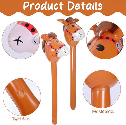 3PCS Inflatable Horsehead Stick, Cute Brown Horsehead Stick, Suitable For Cowboy Themed Birthday Party Decoration