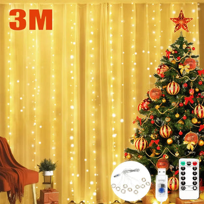 3M LED Curtain Garland Fairy String Lights Christmas Holiday Party Wedding Decoration USB Remote 8 Modes Waterfall Lighting