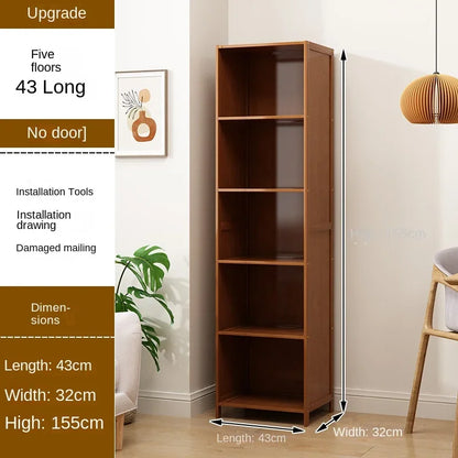 Bookcase with door, multi-layer storage rack, seam storage cabinet, living room display cabinet, bookshelf