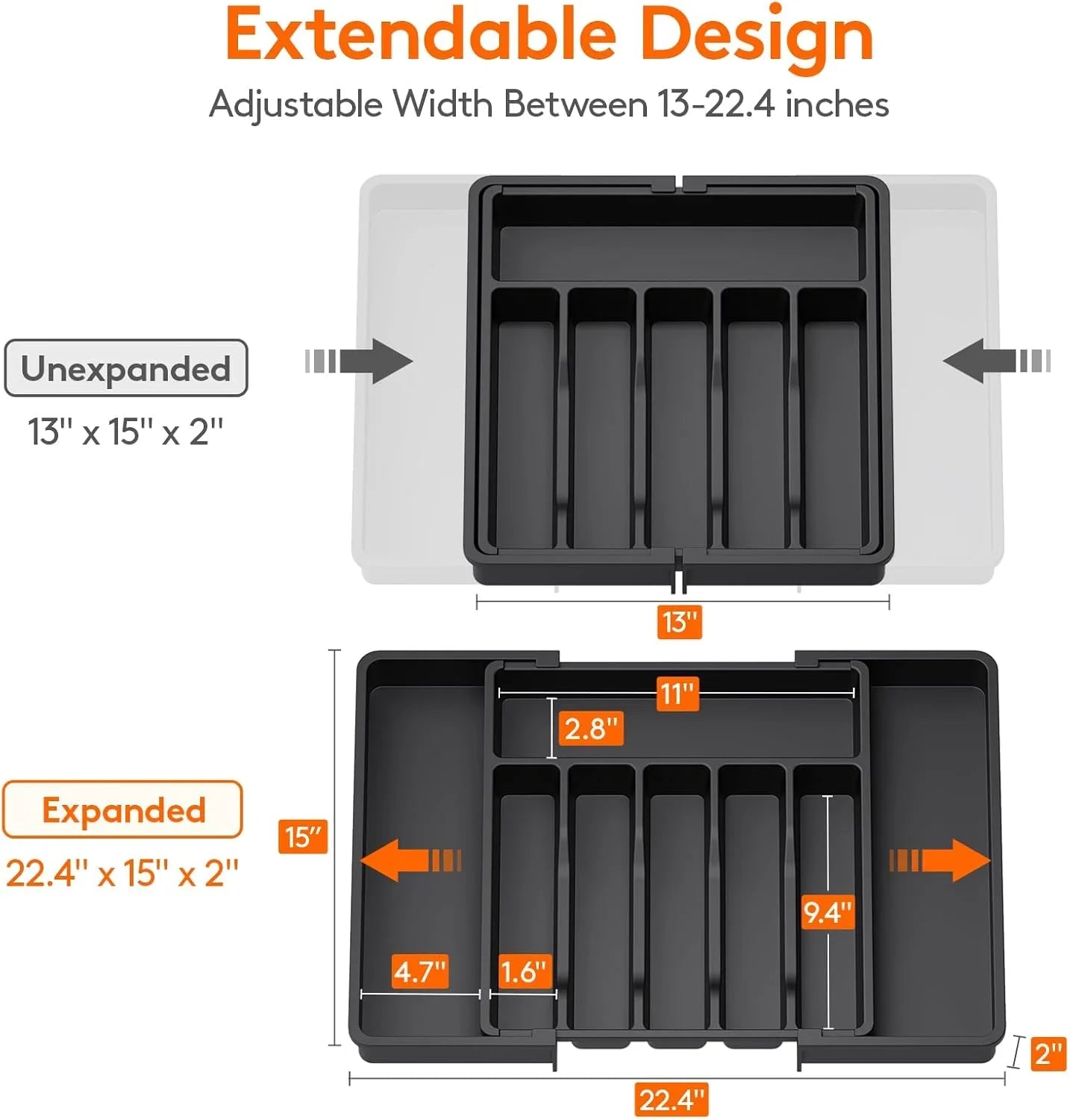 Expandable Utensil Organizer for Kitchen Drawers Large Silverware Drawer Organizer Divider Adjustable Cooking Utensil Tray