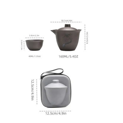 Ceramic Portable Travelling Tea Set Outdoor Camping Tea Set One Pot Three Cups Set