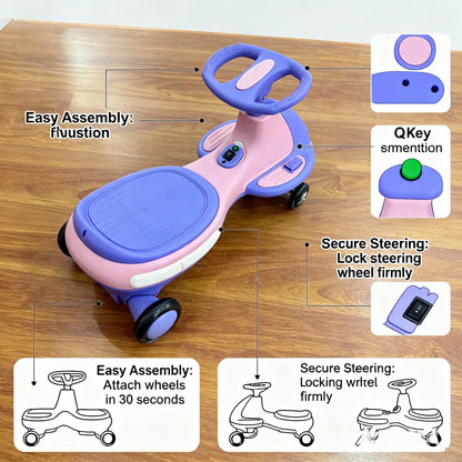 2-In-1  Ride on Wiggle Car, Pedal-Powered Swing Toy with 2 Speeds, Anti-Tipping  Capacity Ideal Present for Birthdays