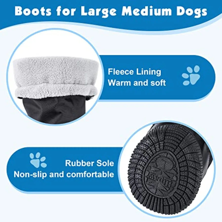 Waterproof Dog Boots for Winter Sw Rainn-Slip Dog Shoes for Medium to Large Dogs Extended Cuff Paw Protectors for Outdoor Walki