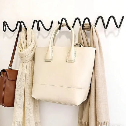 Wavy Metal Wall Hook - Stylish Silver & Black Coat Rack for Home, Entryway, or Hotel Decor - Perfect for Hats, Scarves