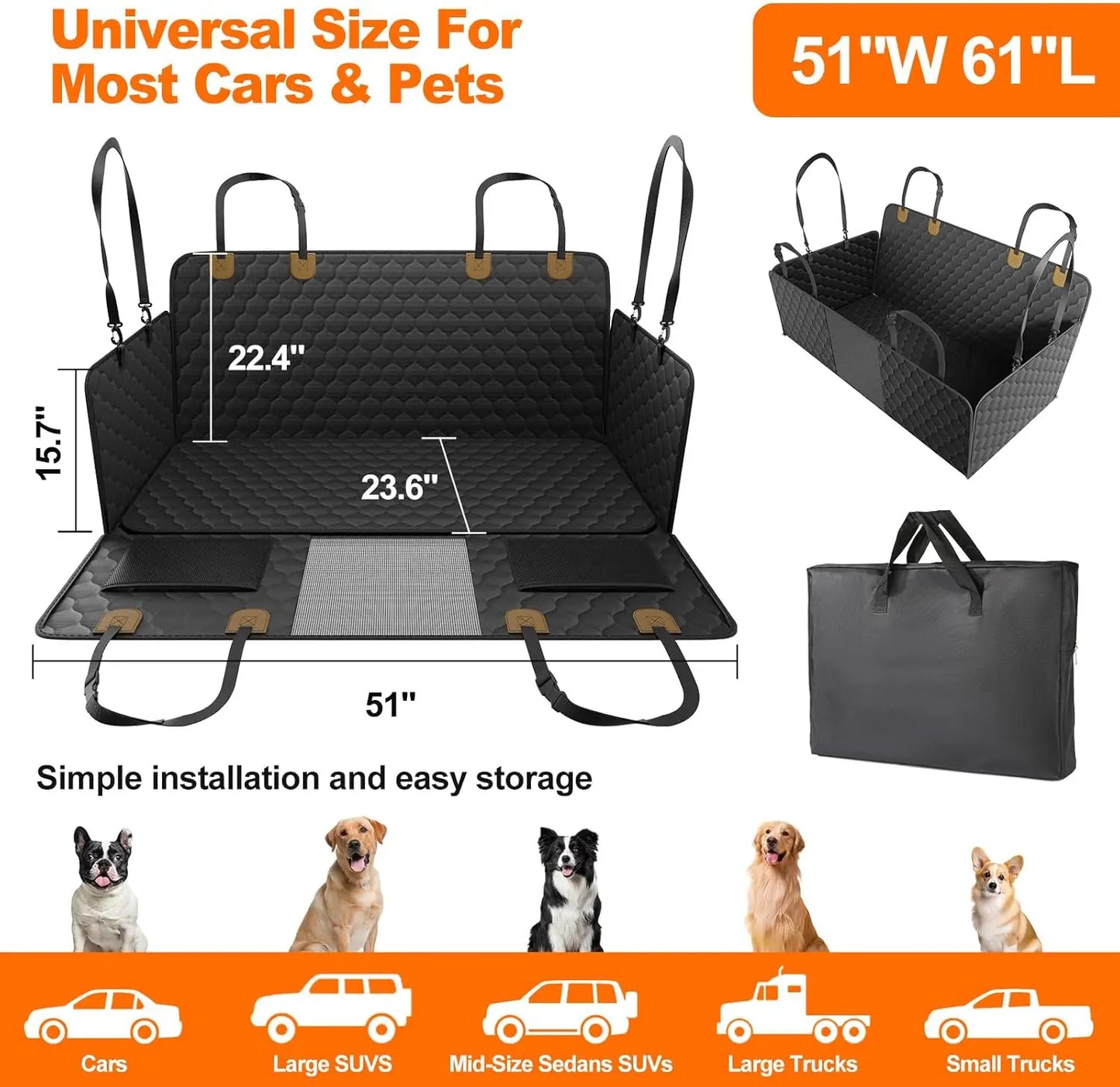 Cat Car Seat Cover for Back Seat,100% Waterproof Scratch Proof Nonslip Seat Cover,600D Heavy Duty Scratch Proof Nonslip Durable