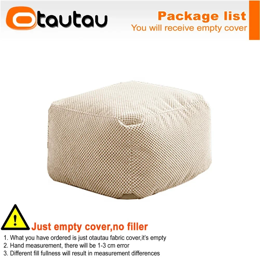 OTAUTAU Soft Waffle 1-2 Seat Bean Bag Couch Cover Set Without Filler Beanbag Armchair Lazy Sofa Bed Lounger Ottoman Stool SF182