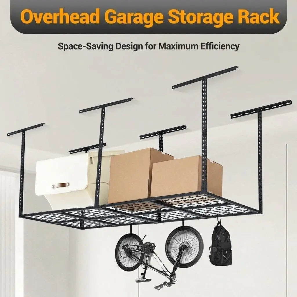 3x8 Ft 600 LBS Capacity Heavy Duty Garage Ceiling Storage Racks Height Adjustable Overhead Garage Storage Rack Organization