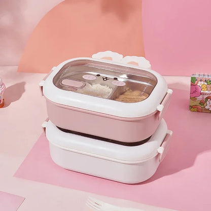 Stainless Steel Bento Box Creative Rabbit Design Divides Sealed Portable Lunch Box with Buckle for Children Student Cute Gifts