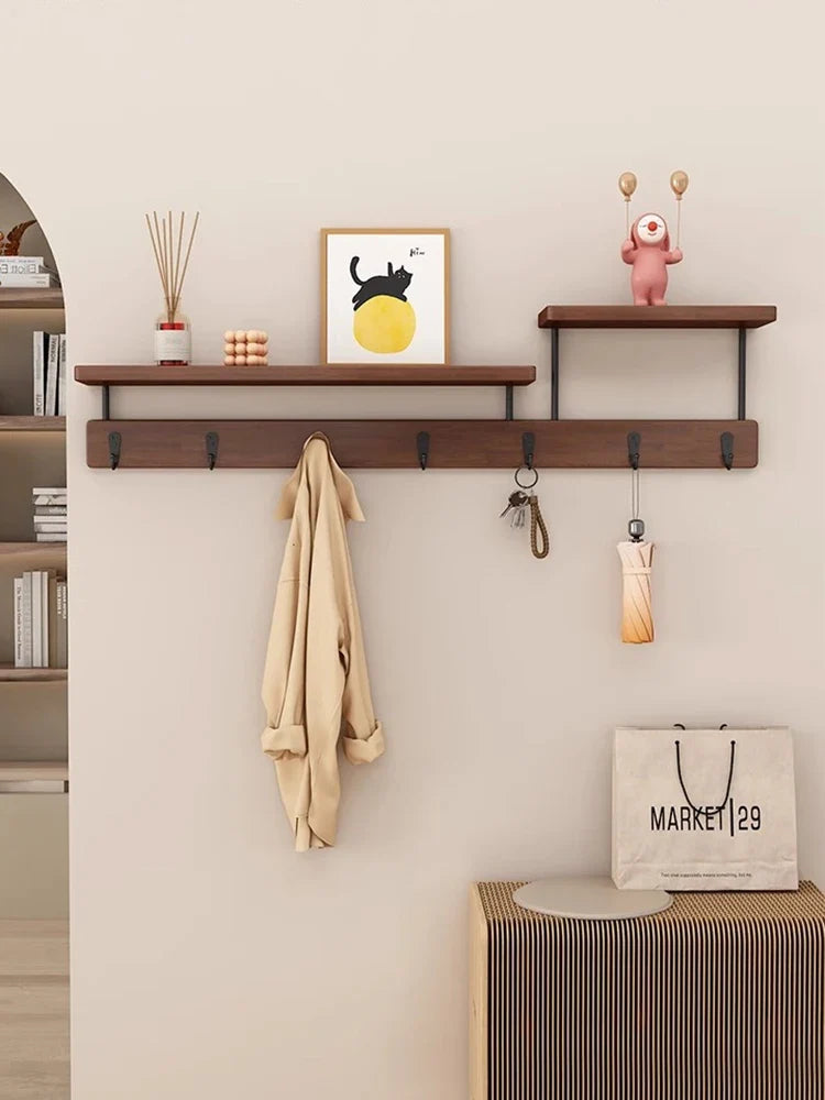 Solid wood clothes hook, multifunctional coat hook on the entrance entrance wall, key hook, wall mounted non perforated row hook
