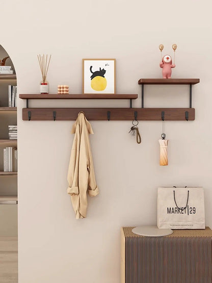 Solid wood clothes hook, multifunctional coat hook on the entrance entrance wall, key hook, wall mounted non perforated row hook