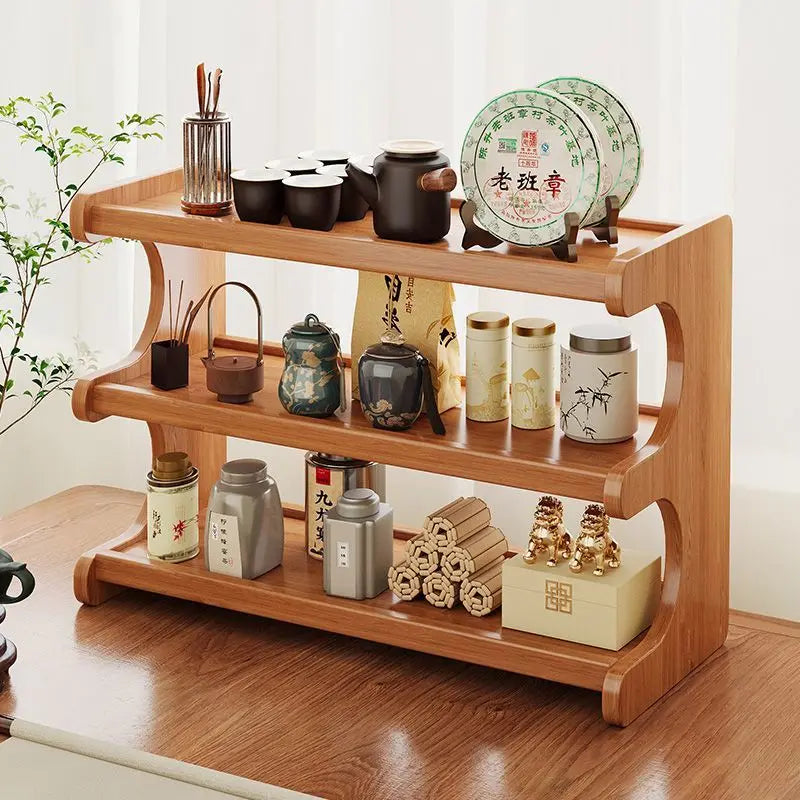 Simple Tiers Desktop Storage Rack Compact Space-saving Wood Tabletop Stand Multi-functional Sturdy Desk Bookshelf Seasoning
