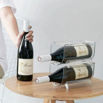 Clear Refrigerator Wine and Water Bottle Holder,  Stackable Plastic Wine Rack Storage Organizer for Fridge, Cabinet, Pantry