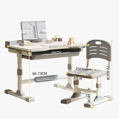 Functional Desk and Chair Set, Height Adjustable Study Desk with Tilt Desktop, Bookstand, Storage Drawer