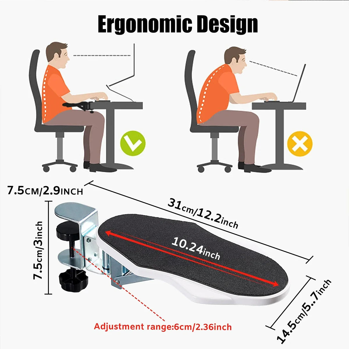 Computer Arm Rest Support Extender for Desk Adjustable Rest Pad Holder Ergonomic Elbow Rest Holder Folding Rotating Desk