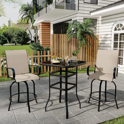 Set Of 2 All-Weather Swivel Bar Stools, 360° Rotating Outdoor Counter Height Chairs With High Back & Armrests For Deck Patio