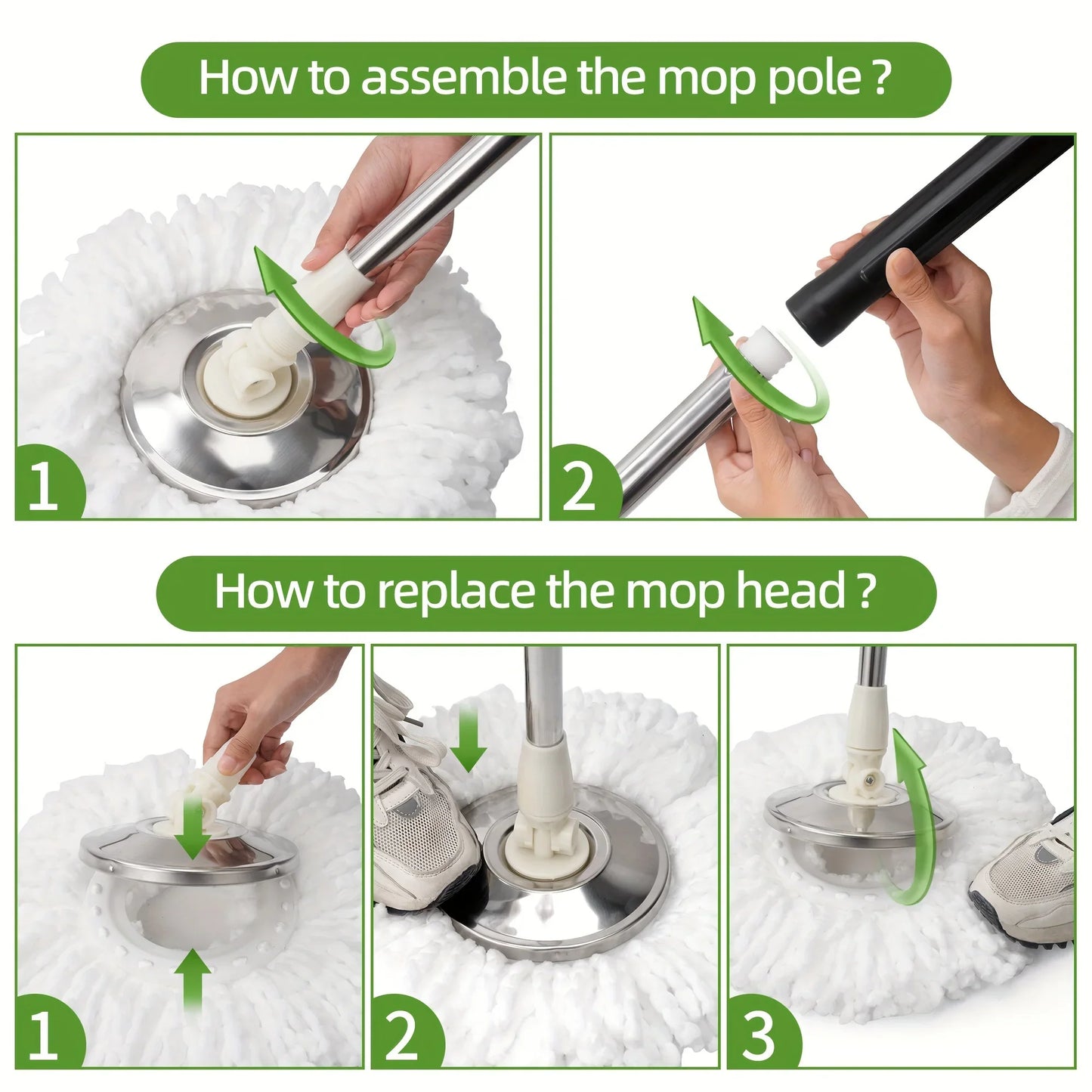 Hot Sale 360 Spin Mop and Bucket Set, Easy Wring Self Cleaning Floor Mop with 3 Replaceable Microfiber Heads & Adjustable Handle