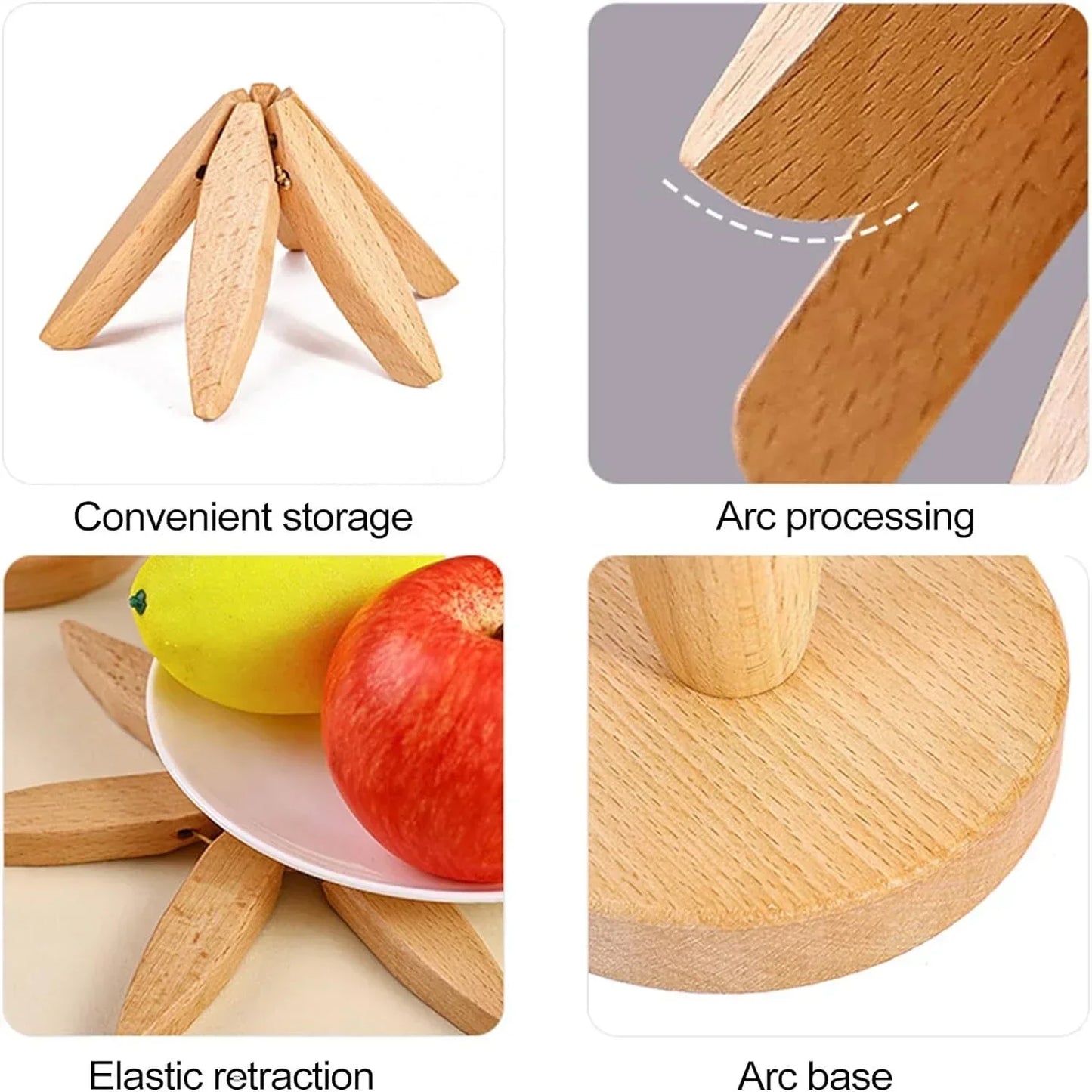 Wooden Trivets for Hot Dishes Folding Tree Shape Black Walnut Table Mat Holders Heat Insulated Pad Set Coasters for Pots
