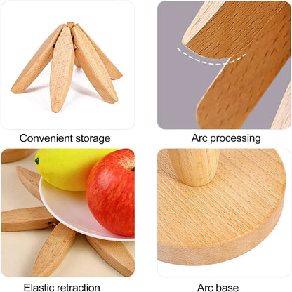 Wooden Trivets for Hot Dishes Folding Tree Shape Black Walnut Table Mat Holders Heat Insulated Pad Set Coasters for Pots