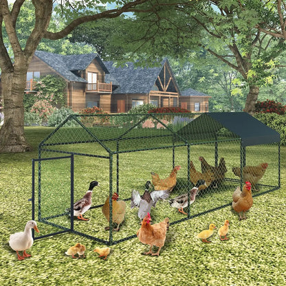 Heavy Duty Large Metal Chicken Coop 120"x40"x40" Walk-in Poultry Cage with Lockable Door Outdoor Backyard Chicken Run Playpen