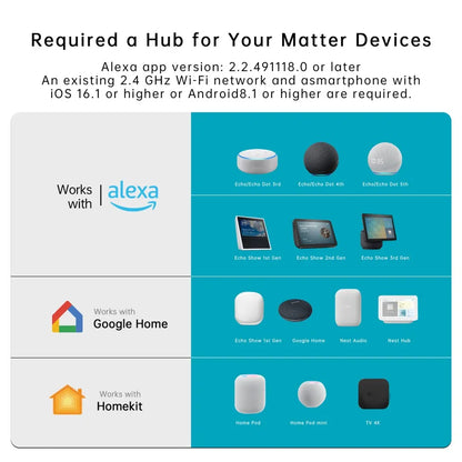 Matter WiFi Smart Switch 16A Smart Home Light Switch Relay Module Voice Control Work with Alexa Google Homekit Smartthings Tuya