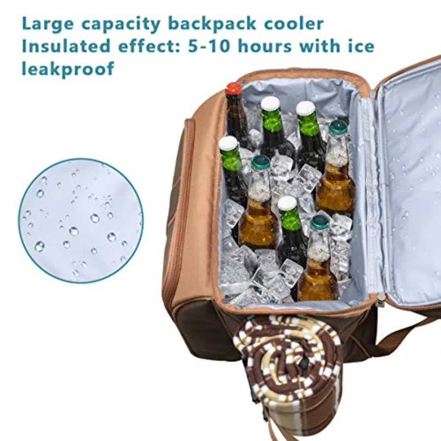 Picnic Basket Backpack for with Insulated Leakproof Cooler Compartment Wine Holder Fleece Blanket Cutlery Set Wedding Gifts for