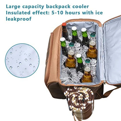 Picnic Basket Backpack for with Insulated Leakproof Cooler Compartment Wine Holder Fleece Blanket Cutlery Set Wedding Gifts for