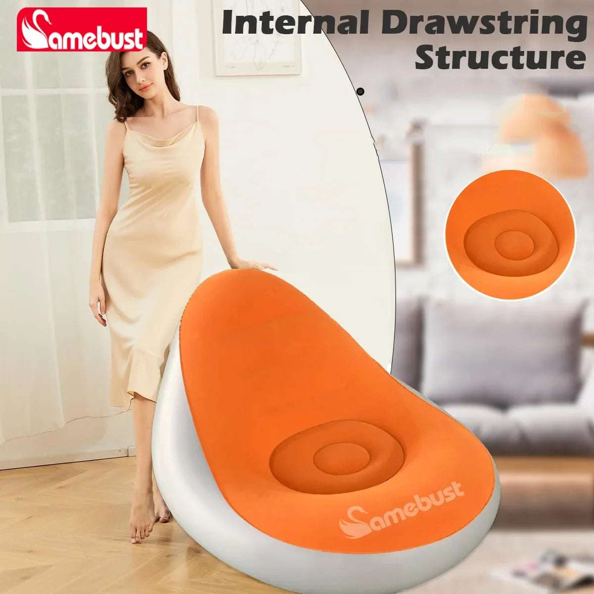 Camebust Inflatable Sofa-Flocking Surface High Quailty PVC Footstool Rapid Inflation Lazy Lounge