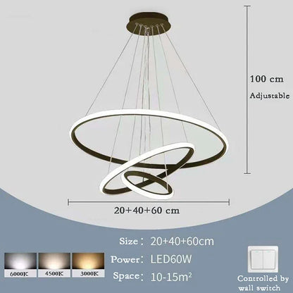 Nordic Simple Circles Pendant Lamp Chandelier LED 3 Rings lights for Dining Bar Living Room Chandelier Loft home decoration