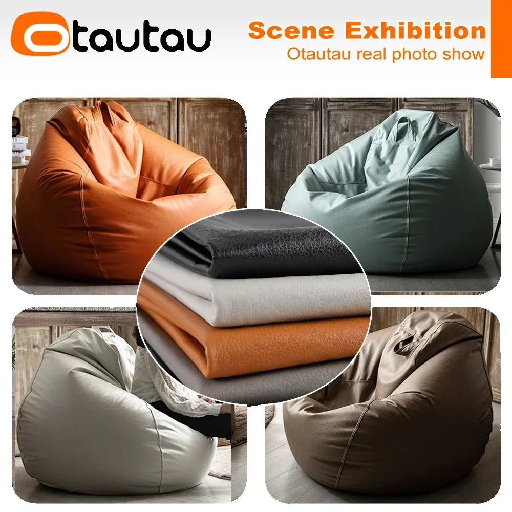 OTAUTAU 4ft Big Faux Leather Bean Bag Cover Without Filler Outdoor Beanbag Chaise Lounger Pouf Salon Game Movie Sac Puff DD004