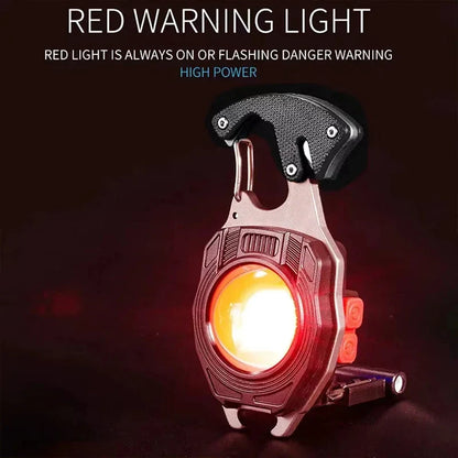 COB Keychain Work Light Flashlights, 7 Lighting Modes, Rechargeable Multi-Function Lights Seat Belt Cutter, Screwdriver, Whistle