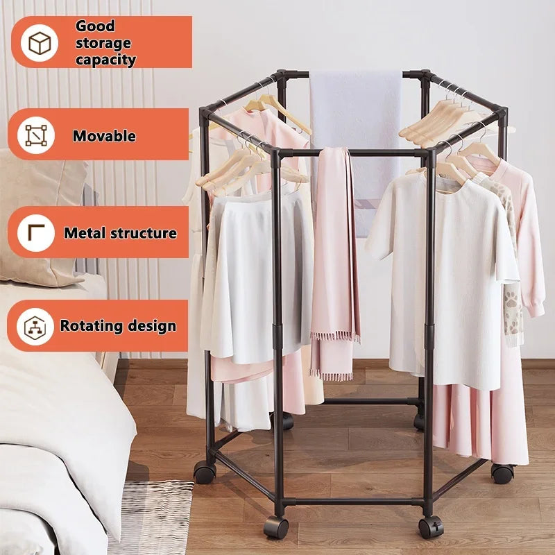 Coat Racks,Clothes Drying Rack with Wheels, Space-Saving Clothesline for Home,Sturdy Metal Construction,for Balcony, Living Room