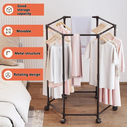 Coat Racks,Clothes Drying Rack with Wheels, Space-Saving Clothesline for Home,Sturdy Metal Construction,for Balcony, Living Room