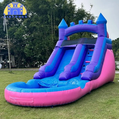 21ft Commercial Grade Navy and Purple Inflatable Water Slide with Splash Pool Bouncy Castle for Adults and Kids Includes Blower