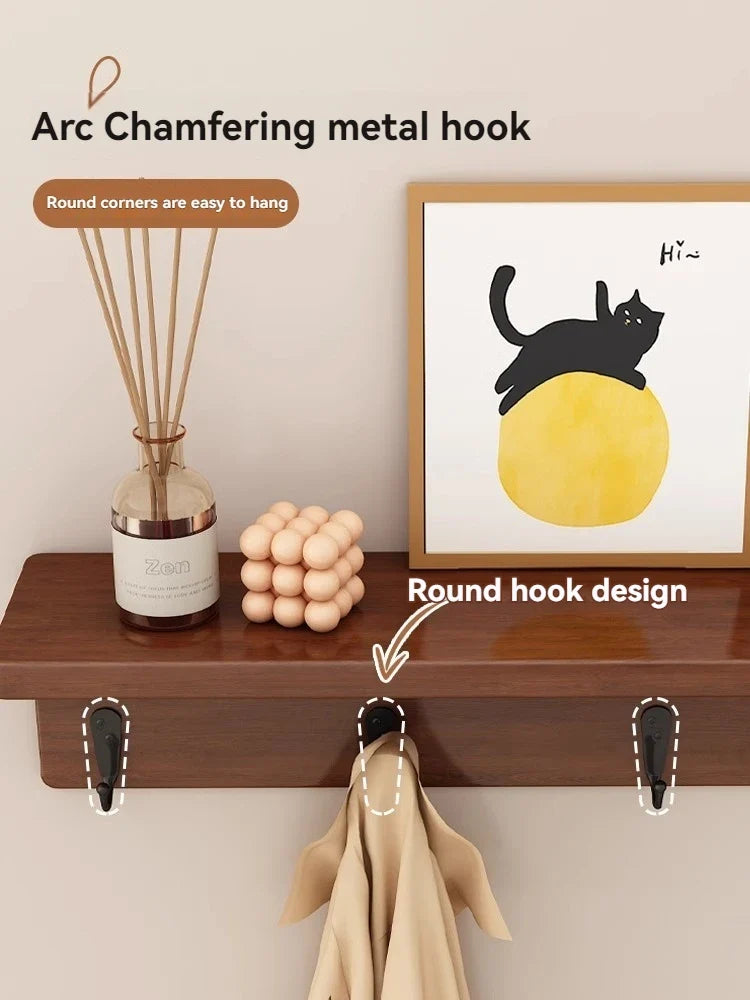 Solid wood clothes hook, multifunctional coat hook on the entrance entrance wall, key hook, wall mounted non perforated row hook
