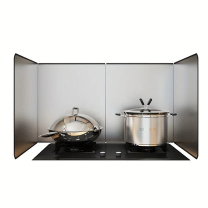 Folded Stainless Steel Splash Guard Set, Non-Stick Kitchen Stove Protection with Foldable Panels for Home RV Camping