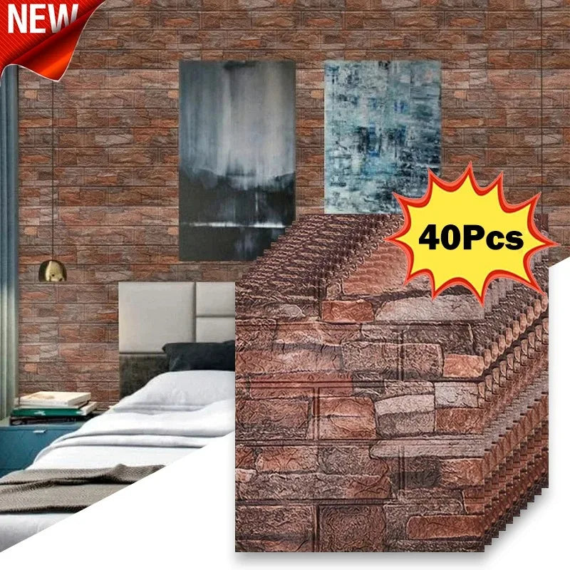 40Pcs 38.5X35cm Imitation Brick Wallpaper Self-adhesive Waterproof Moisture-proof Living Room Background Bedroom Wall Decoration