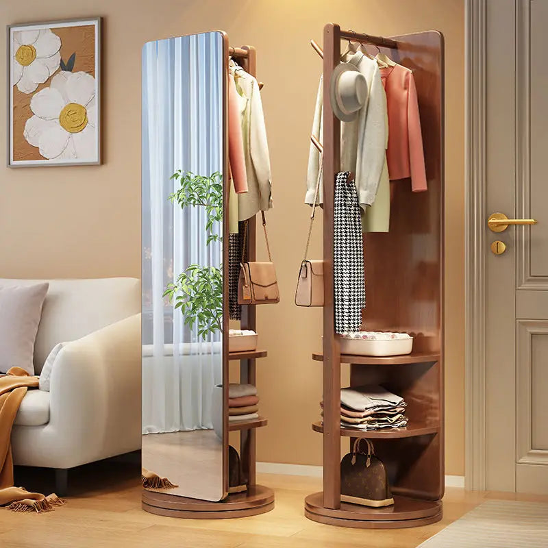 Solid wood dressing mirror full body mirror home rotatable fitting mirror floor mirror with hanger integrated bedroom mirror